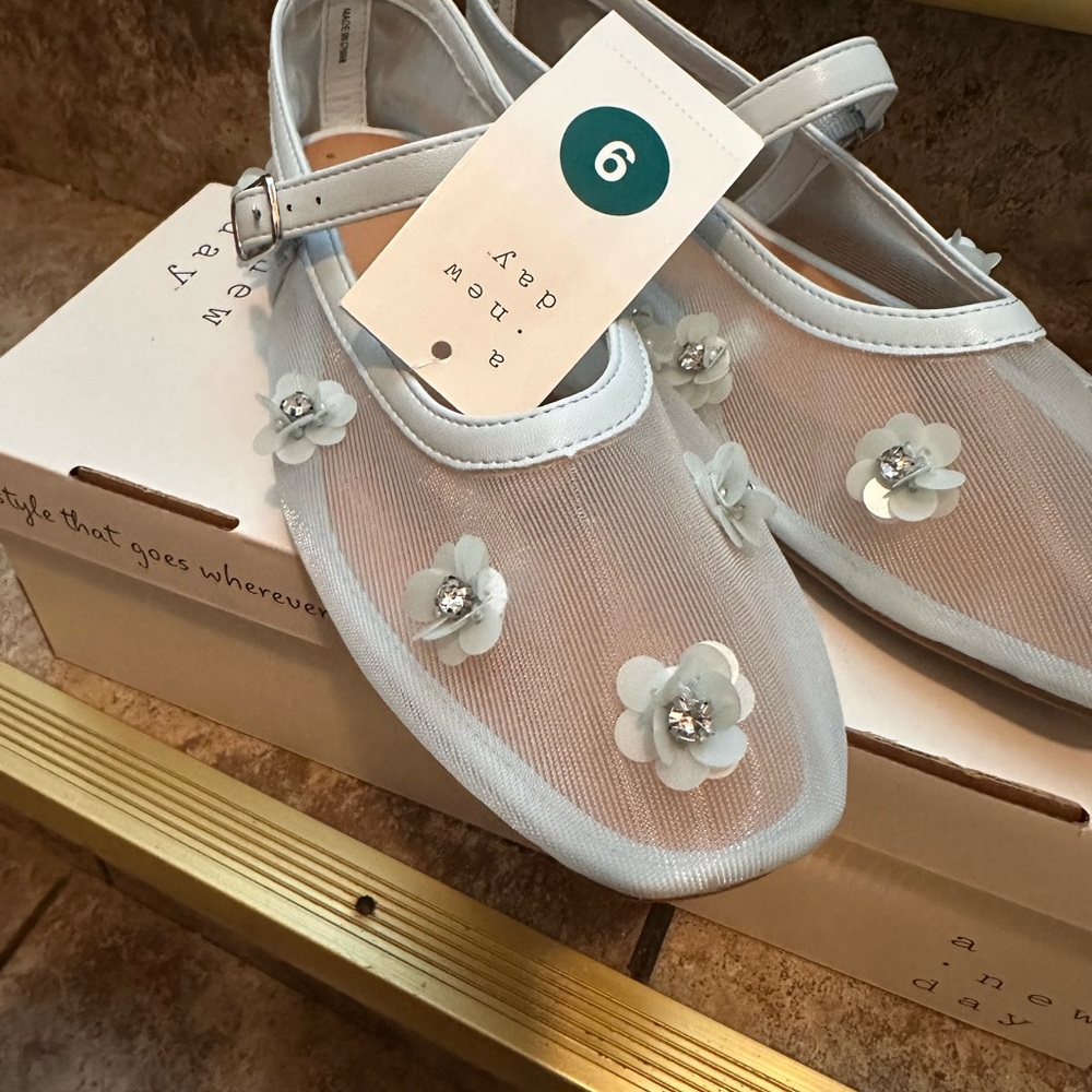 a new day Light Blue Floral Mesh Flats